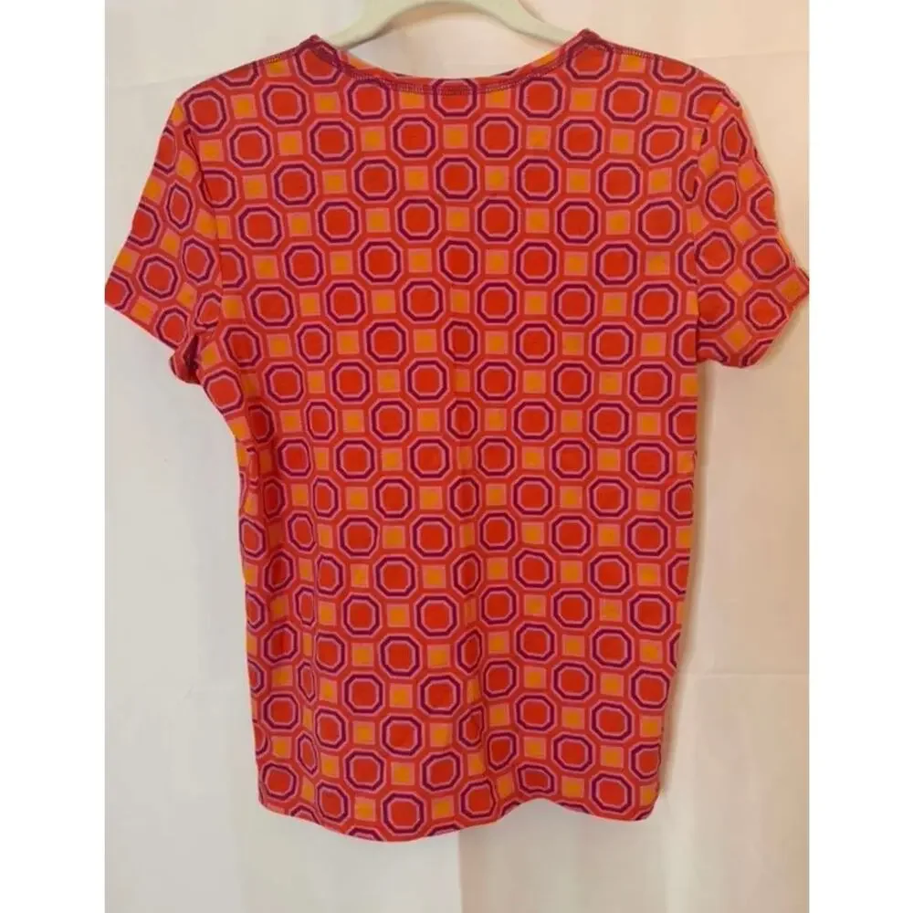 NWOT Tory Burch Louis T-shirt Geometric Vivid Orange Octagon Women's sz. S